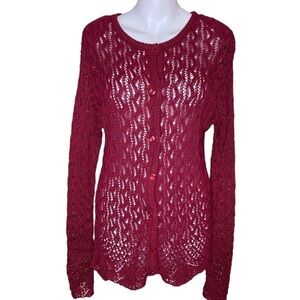 JH Collectibles Sweater Cardigan Maroon Crochet  Size M